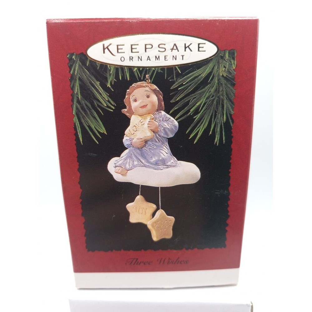 Hallmark Keepsake Christmas Ornament THREE WISHES Angel 1995 Peace Joy Love